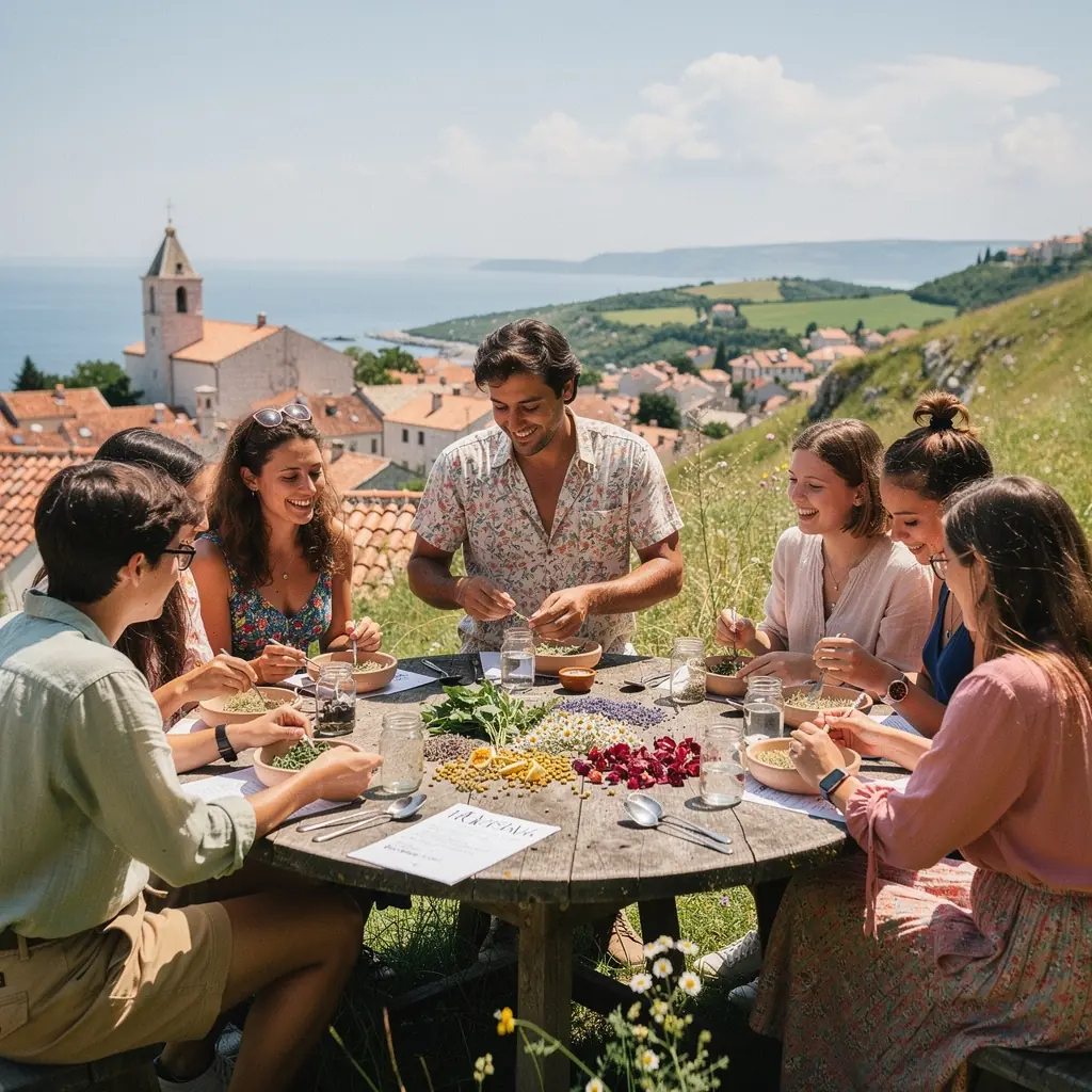 Čajna ceremonija s tradicionalnim posuđem i mirisnim biljem.