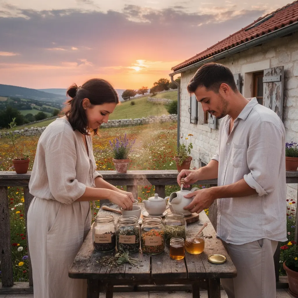 Šalica čaja poslužena uz domaće kolače na drvenom stolu.