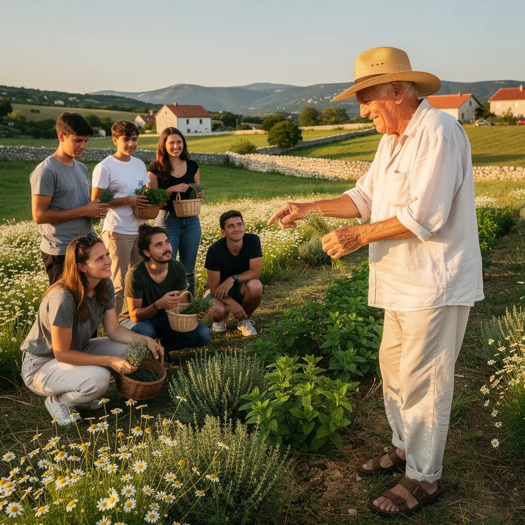 Osunčana livada preplavljena mirisnim biljkama za čaj.