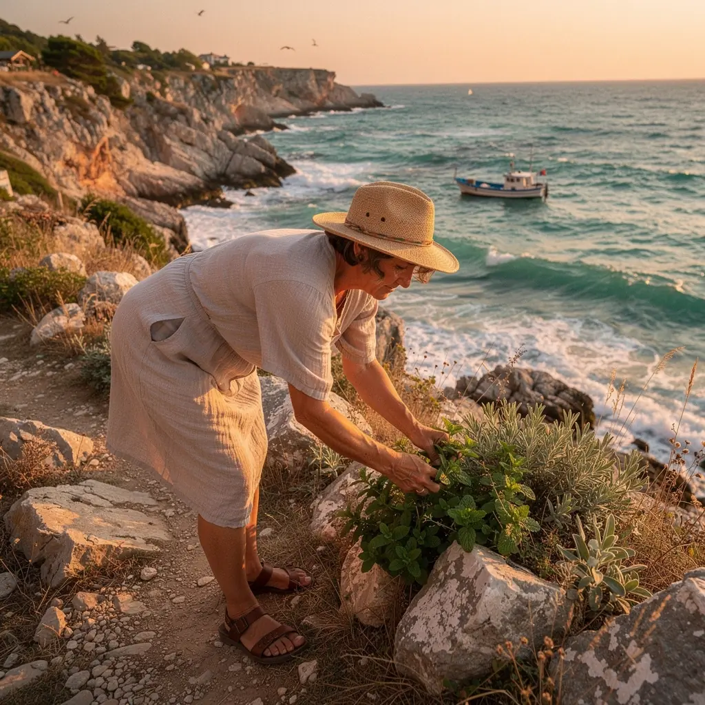 Mješavina sušenih trava i cvjetova u starinskoj keramičkoj zdjeli.